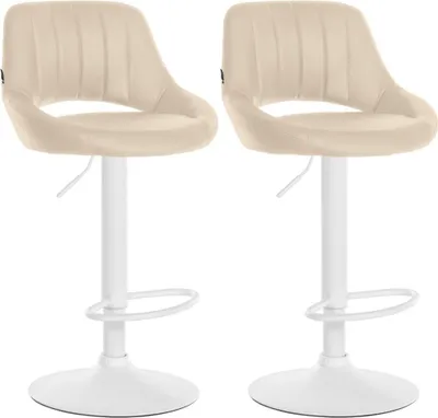 Produktbild von Set mit 2 verstellbaren Barhockern – Kunstledersitze – 360° drehbar | Farbe: Creme | Materialbasis: Metall mattweiß