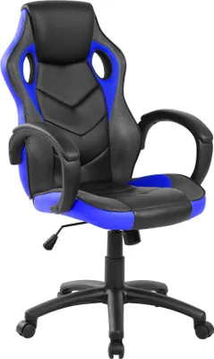 Produktbild von Gaming-Stühl Caloundra, Gaming-Sessel für Erwachsene, Schreibtischstuhl, 66x61h104/114 cm, Schwarz und Blau