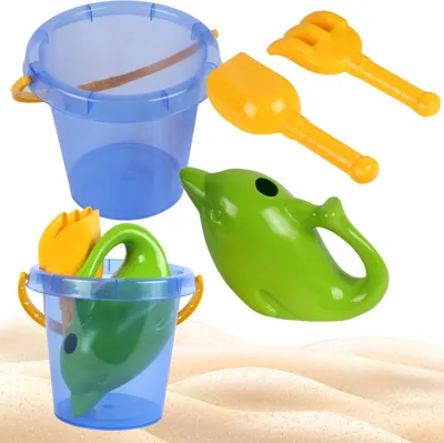 Zdjęcie produktu dla Zestaw Do Zabawy W Piasku Na Plaże Wiaderko Konewka Delfin Łopatka Grabki 7228