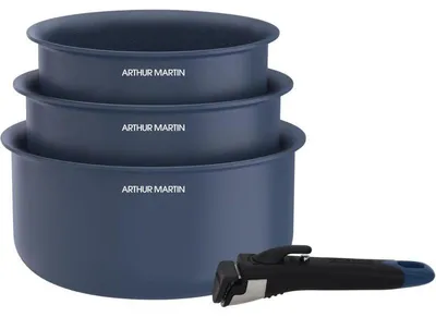Immagine prodotto di Set di 3 pentole 16-18-20 cm con manico rimovibile Blu Arthur Martin AM0320
