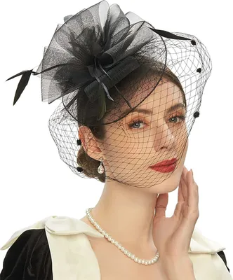 Produktbild von Fascinator-Hut, transparentes Netz, großer Blumenschleier, Retro, elegantes Foto-Requisit, Haar-Accessoire, Damen, Hochzeit, Cocktail, Teeparty, Brautmütze, Partykleidung, Schwarz