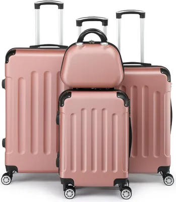 Produktbild von FCH Kofferset 5 teilig mit Kosmetikkoffer, Koffer Set Hartschalen-Trolley aus ABS, Roségold