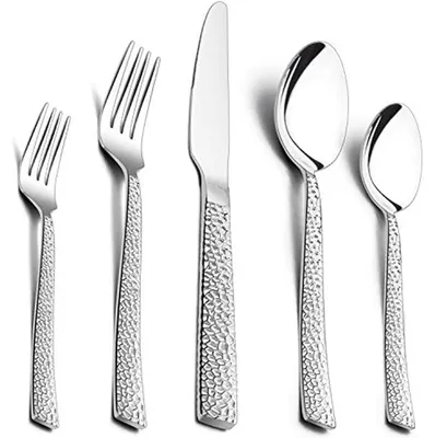 Produktbild von 60-teiliges Besteckset Edelstahl für 12 Personen Hammergriff Hochglanzpoliert Spülmaschinenfest