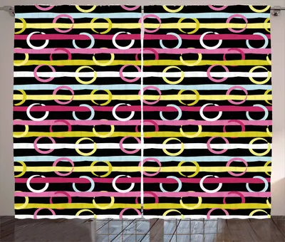 Produktbild von ABAKUHAUS Streifen Rustikaler Vorhang, Geometrisches Kreis-Motiv, Wohnzimmer Universalband Gardinen mit Schlaufen und Haken, 280 x 225 cm, Mehrfarbig