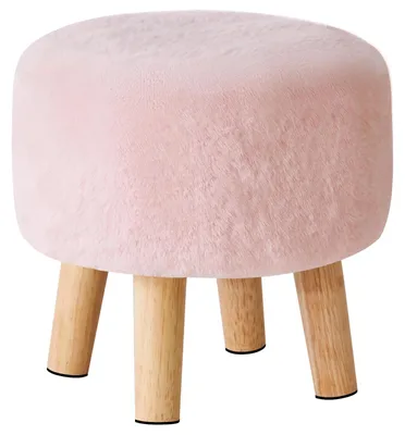Runde Ottomane, weich gepolstert, Holzbeine, 32×32×32 cm, rosa