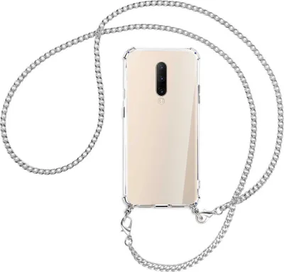 Produktbild von Handykette Backcover-Schutzhülle mit Band (Metall silberfarben) für OnePlus 7 Pro - silberfarbene Kette