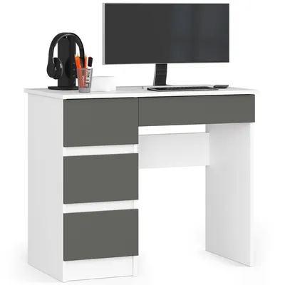 Zdjęcie produktu dla Biurko komputerowe A7 AKORD Białe, Grafit Szary 4 szuflady 77x90x50 cm