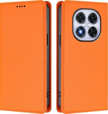 Image de Etui en cuir pour Xiaomi Redmi Note 14 Pro 4G, étui magnétique en cuirPolyuréthaneavec support Orange