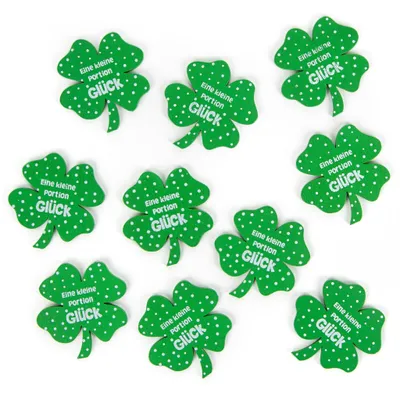 Produktbild von 10 kleine Kleeblätter Glücksbringer - Glücksklee grün 4 cm