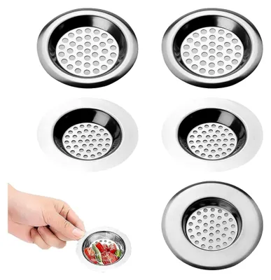 Produktbild von 5 Stück Abflusssiebe für Dusche und Küchenspüle, Haarsiebe aus Edelstahl, Verstopfungsschutz für Spülbecken