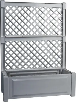 Zdjęcie produktu dla Donica KHW 100 cm z kratką, wymiary: szer. 100 x gł. 43 x wys. 140 cm, wysokiej jakości tworzywo sztuczne, stabilna, odporna na warunki atmosferyczne i promieniowanie UV. Kolor: szary.