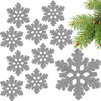Immagine prodotto di BRUBAKER decorazione albero fiocchi di neve glitterati - decorazione albero di Natale - 13 cm decorazione albero di Natale infrangibile - decorazione albero di Natale, argento, 10 pz