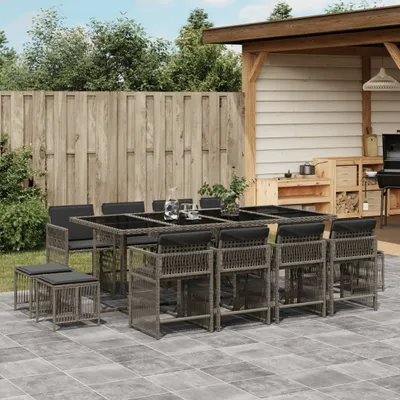 Produktbild von BEI CLORIS Gartenmöbel Set Balkonmöbel-Set 13-tlg. Garten-Essgruppe mit Kissen Grau Poly Rattan - Gartenmöbelgarnituren Neu8643112 5parcel