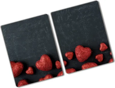 Produktbild von Tulup Glas Herdabdeckplatte - 2x40x52 cm - Glaskeramikkochfeld-Abdeckung Spritzschutz Glasabdeckplatte Kochplattenabdeckung und Schneidebrett - Zweiteilig - Sonstige - Herzen Tafel - Rot