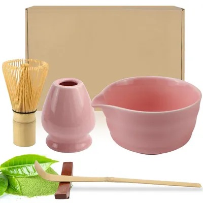 Produktbild von 5-teiliges Matcha Set Rosa mit Schüssel, Besen, Löffel und Ständer