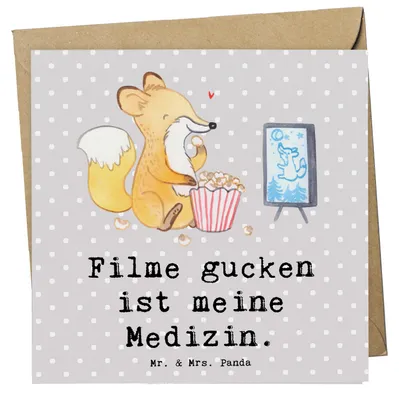 Produktbild von Mr. & Mrs. Panda Grußkarte Fuchs Filme gucken - Grau Pastell - Geschenk, doppelkarte, Glückwunschkarte, Fernsehen, Kino, Filmabend, Klappkarte, faltkarte, TV, anlasskarte