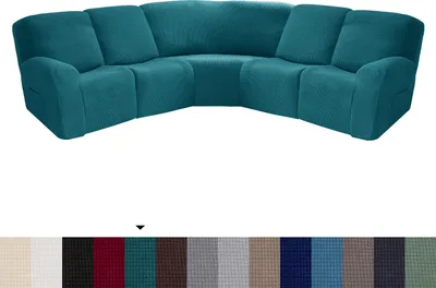 Produktbild von 7-teilige Ecksofa Abdeckungen für 5-Sitzer, Ecksofa-Abdeckung, weicher Stretch rutschfeste Möbelschutz Liegesofabezüge, Dunkelgrün
