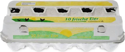 Produktbild von Funny 190 Stück Eierschachteln bedruckt mit "10 Frische Eier" | Eierkartons mit Sichtfenster  aus Pappe
