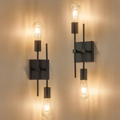 2er-Set Wandleuchten E27 Schwarz, Vintage Industrie, Retro Up Down