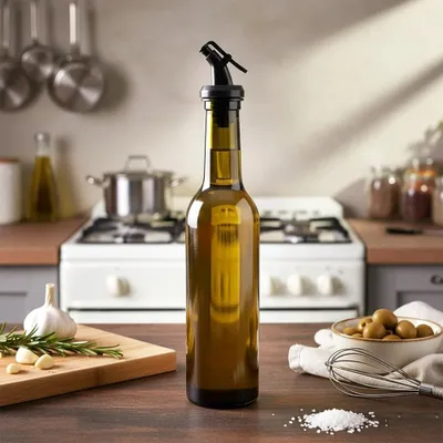 Obrázok produktu pre Fľaša na olej a ocot – sklenená fľaša s dávkovačom – 380 ml – sklo – hnedá