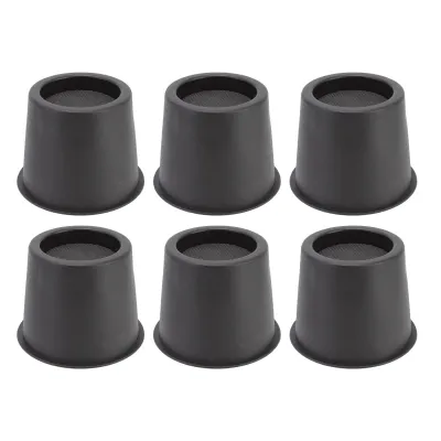 Six black furniture risers arranged in two rows of three on a white background.