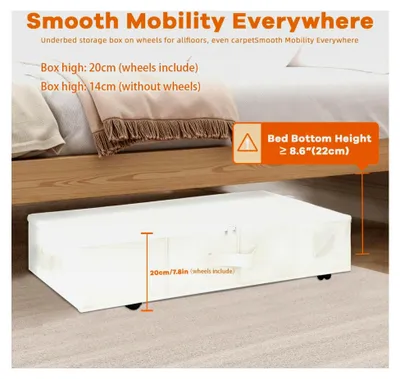 Produktbild von Unterbettkommode mit Rollen, rollbare Unterbettbehälter mit Deckel, Organizer für Schlafzimmer zur Aufbewahrung von Kleidung, Schuhen, Decken, 2 Stück