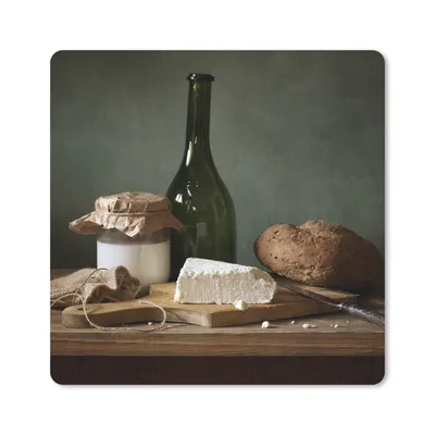 Produktbild von MuchoWow® Mauspad Mousepad Rustikal - Brie - Stillleben - Flasche - Brot 20x20 cm - Mousepads - Maus Mat - Pad - Mausunterlage - Desk Mat - Bureauartikeln