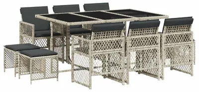 Image de vidaXL Salon de jardin 11 pièces avec coussins gris clair Poly rotin