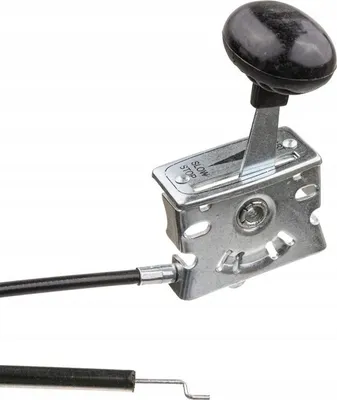 A close-up studio shot of a gas cable control lever.