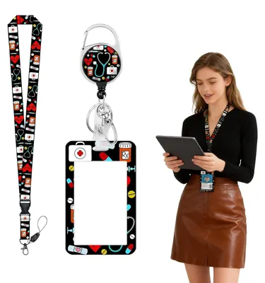 Produktbild von Schwarzer Auswelter mit Trageband – Auswelter für Pflegekräfte, Auswelter mit Trageband und Schlüsselring, ausziehbar, Auswelter mit Lanyard, praktisches Accessoire für Ärzte/Pflegekräfte