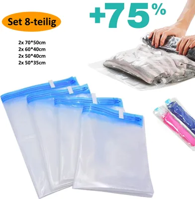 Produktbild von Reise Vakuumbeutel für Kleidung, Vakuum Reisebeutel, Vakuum Aufbewahrungsbeutel zum Rollen 8-teilig