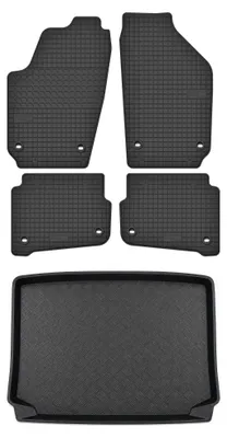 Image de Tapis en caoutchouc + bac de coffre pour Volkswagen Polo IV 9N 2001-2009 (hayon) – 5 pièces, noirs, sur mesure