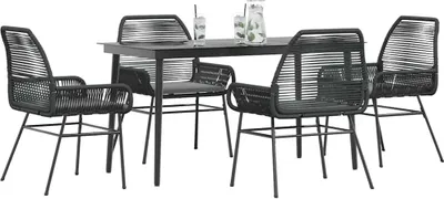 Produktbild von Möbel 5-tlg. Garten-Essgruppe mit Kissen Schwarz Poly Rattan Glas - Gartenmöbelgarnituren 3334466