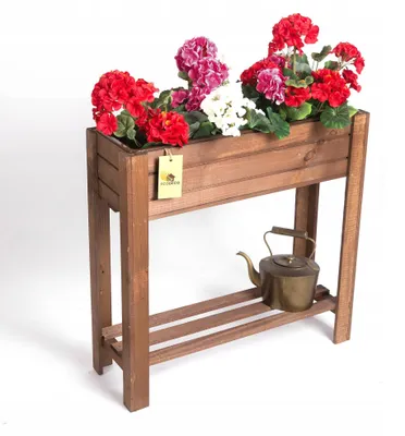 Obrázek produktu pro ECODECO Hochbeet aus Holz | Blumenkasten Balkon Terrasse | Hochbeete für Garten Pflanzkasten Frühbeet mit Regal Ablage 61 x 20 x 61 cm | Braun