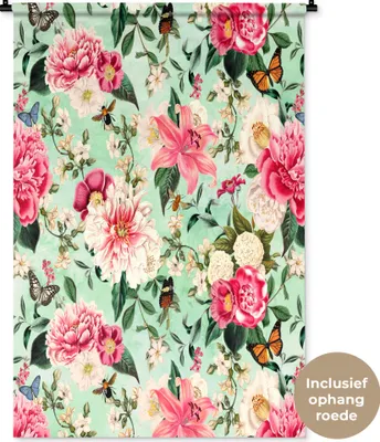 Produktbild von MuchoWow® Wandteppich Wandbehang Blumen - Insekten - Frühling 90x135 cm Tapisserie Dekoration Wandtuch - Baumwolle - Wandskulptur
