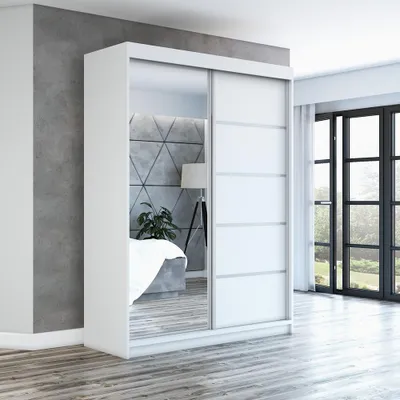 Produktbild von Schwebetürenschrank GAP 160 cm 2-türig Schrank mit Spiegel. Farbe: Weiß