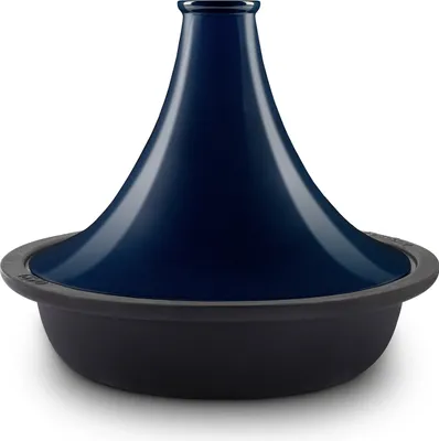 Obrázek produktu pro La Fonderie 1890 TINGHIR smaltovaný litinový tajine, litinová mísa, smaltované litinové víko, tajiny a kuskus, objem 2,5 l, modrá barva