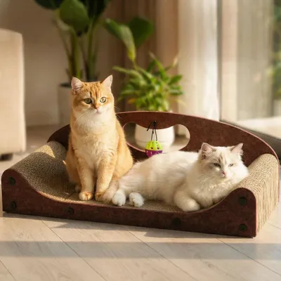 Kratzliege für Katzen, 66 cm, Karton, braun, groß, mit Ball