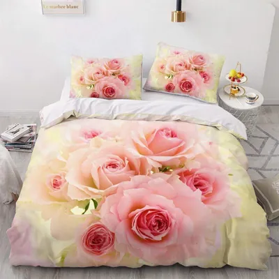 Immagine prodotto di Set di lenzuola matrimoniali 200x220 cm, rosa con motivo floreale, 3 pezzi, in microfibra con cerniera