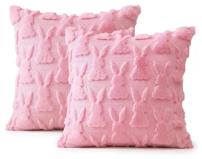 Productafbeelding van Set van 2 decoratieve kussenhoezen, pluche, zacht roze, 50x50 cm, AI-gegenereerde afbeelding