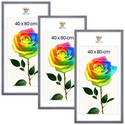 Obrázok produktu pre MG Design, sada 3 kusov rámov na obrazy, 40 x 80 cm – rámy na plagáty so sivým dreveným rámom a nárazuvzdorným akrylovým sklom, vhodné na zavesenie vertikálne aj horizontálne, s robustným systémom na upevnenie na stenu