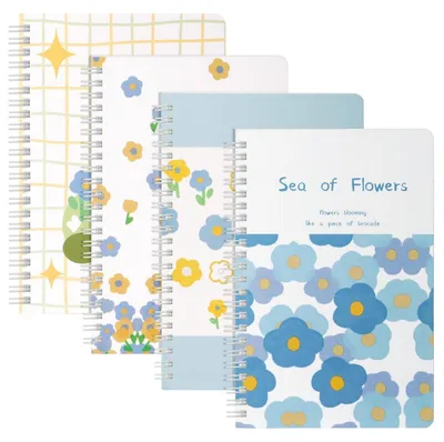 Produktbild von Notizbuch A5 Liniert, 4 Stück Spiralblock, 60 Blatt, Meersalzblumen