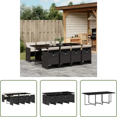 Produktbild von The Living Store 9-tlg. Garten-Essgruppe mit Kissen Schwarz Poly Rattan