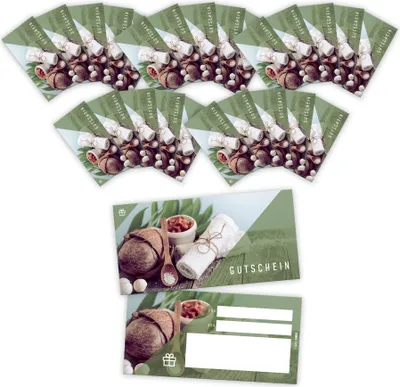 Produktbild von itenga 25x Geschenkgutschein Wellness Sauna Massage (Motiv 29) Postkarte zum Ausfüllen DIN Lang 21,0 x 10,5 cm