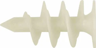A single white plastic drywall anchor with a screw-like design is shown against a white background.