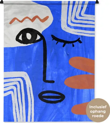 Produktbild von MuchoWow® Wandteppich Wandbehang Gesicht - Blau - Design 90x120 cm Tapisserie Dekoration Wandtuch - Wanddeko