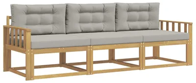 Imagen del producto de vidaXL Juego de 3 sofás de exterior, color blanco y gris claro, fabricados en poliéster