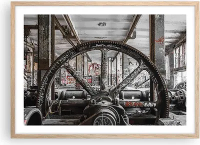 Produktbild von Gerahmtes Poster - Rahmen in heller Eiche - Maschine Industrie Graffiti - 70x50 cm - Wand Bild - Wanddeko - Wandbilder - Wandposter - Bilderrahmen - Bilder - Kunstdruck - Wandbild - P2NAA70x50-4304