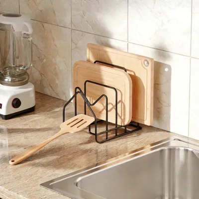 Produktbild von Schneidebrett Halter mit 4 F?chern, Deckelhalter Schublade fš¹r Topfdeckel, Topfdeckelhalter L?ffelablage Kš¹che Organizer fš¹r Topfdeckel von 16-34cm