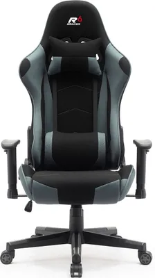 Obrázok produktu pre SRACER látková herná stolička SRACER R6, závodná stolička do 130 kg, opierka hlavy, bedrová opierka, 2D opierky rúk, čierna-šedá